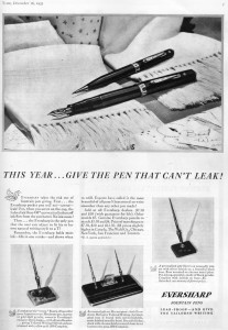 Here's an Eversharp Doric ad featured in Time Magazine back in 1935. Despite the cool adjustable nib, wouldn't you agree the color version would have helped sell many more pens?