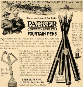 Sealed button-filling pens and take-anywhere ink tablets were revolutionary new creations for sailors and doughboys hoping to write home during the first world war.