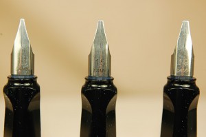 Lamy calligraphy nibs range in size from 1.1mm to 1.9mm. Each provides a distinctive nuance to you handwriting. The Lamy Joy fountain pen set is a great way to try all three sizes for fewer than $70.