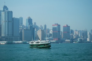 While riding in one Star Ferry boat, we passed another in Hong Kong's Victoria Harbour.