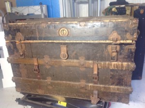 This is the vintage steamer trunk that Cheryl is restoring. Pretty cool, huh?